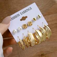 12件套女士C形金色时尚耳环套装，适合日常佩戴