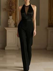Nuevo top de tirantes de mujer de primavera/verano de color negro sólido con espalda retorcida, malla hueca, elegante y ajustado, para uso casual, trabajo, vacaciones y citas - Verde Oliva - Ver 7