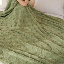 Local Delivery  Fleece 3D Checkered Lightweight Bed Blanket All Season Use, Can Be Used In Many Scenarios, Bath Towel, Bathrobe, Blanket, Air-Conditioning Blanket, Shawl Blanket, Travel Blanket1 Pc Super Soft Throw Blanket Premium Silky Flannel - 綠色 - 查看 10