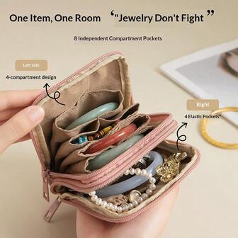 1 st enkel och bärbar PU-dragkedja med lager på lager smyckesorganiseringsväska för örhängen, ringar, armband och accessoarer - resesmyckesförvaringsväska
