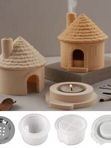 烟囱形硅胶模具，DIY房屋建筑设计石膏混凝土浇筑烛台模具，熔炉扩散器香薰容器手工香炉家居装饰 - mold - 查看 4