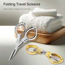 2 Pack Folding Scissors  Portable Small Mini TSA Stainless Steel Telescopic Cutter Gloden And Silver Silver - Silver - View 2