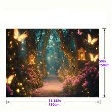 Magical Butterfly Path Fairy Forest Wall Tapestry - Enchanting Glowing Lanterns & Vibrant Flowers, Polyester Fabric, Perfect For Living Room, Bedroom, Or Party Decor, 59x39in / 51.18x59in / 90.5x70.8in, Living Room Enhancement| Magical Ambiance| Durable Wall Hanging, Butterfly Decorations - 如圖所示 - 查看 8