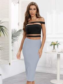 Women's Sexy Back Slit Long Bodycon Skirt Spring - Light Grey - View 7