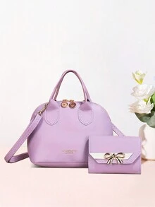 一套女孩贝壳造型手提包、单肩包和钱包，时尚优雅，适合各种场合 - 彩色 - 查看 9