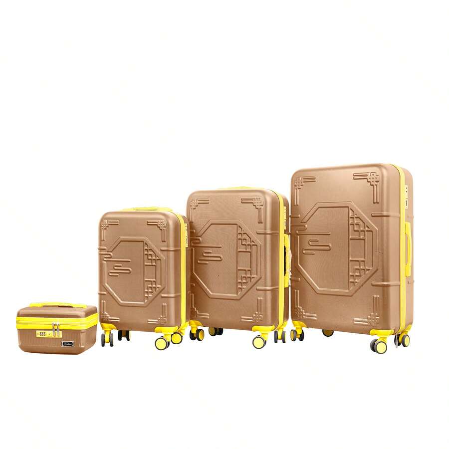 Fochier F-4 Piece Suitcase Set, ABS Hard Shell Trolley Case, Silent Universal Wheel Combination Lock, Family Travel Suitcase Set, Cosmetic Handbag 20-Inch Suitcase 24-Inch Suitcase 28-Inch Suitcase - 香檳色 - 查看 1