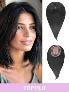 10英寸真人发片，女士专用，夹式蕾丝前片，逼真头皮纹理，透气底座，可遮盖稀疏和白发。 - 彩色 - 查看 2