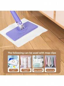 Mini Clip Mop, Automatic Cloth Change, 360° Rotatable Head, Push-Pull Handle Design, Suitable For Kitchen And Bathroom Cleaning - Multicolor - View 4