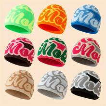 1 Pair Autumn Winter Unisex Couple Matching Letter Fashion Warm Knitted Hat - Màu xanh lam - Xem 1