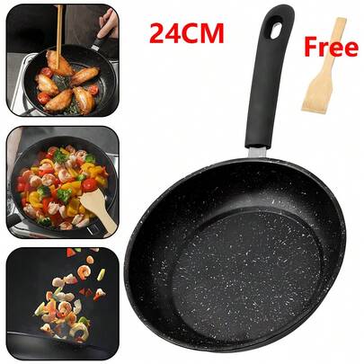 Lislark Non Stick Black Frying Pan Ceramic Coated Pan(24cm)Durable Kitchen Utensils For Gas Electric Free Spatula