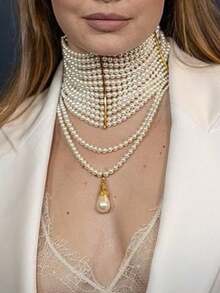 1pc Layered Faux Pearl Necklace, Fashion Luxury Faux Pearl Multi-Color Multilayer Teardrop Tassel Necklace For Daily Wear, Party, Gift - Nhiều màu - Xem 7