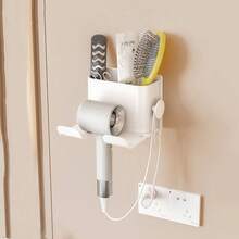 1个吹风机支架，壁挂式浴室吹风机收纳架，无需钻孔 - 白色 - 查看 2