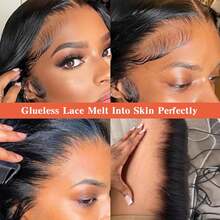 13x4高清蕾丝免胶假发,真人发,180%密度,预拔毛预剪,蕾丝直发免胶假发,无胶蕾丝前闭合假发 - Natural Black - 查看 10