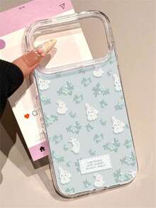 Cute Floral Rabbit Phone Case, Compatible With IPhone 17 Pro Max, 16 Pro Max, 15 Pro Max, 14 Pro Max, 13 Pro Max, 12 Pro Max, 17 Pro, 16 Pro, 15 Pro, 14 Pro, 13 Pro, 12 Pro, 16, 15, 14, 12, 13, 11, Fashionable Soft Shock-Proof Protective Back Cover - Baby Blue - View 3