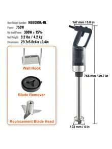 Commercial Immersion Blender, 750W 16" Heavy Duty Hand Mixer, Variable Speed Kitchen Stick Mixer With 304 Stainless Steel Blade, Multi-Purpose Portable Mixer For Soup, Smoothie, Puree, Baby Food - Black - View 7