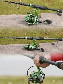 1 Set Spinning Rod And Reel Combo | 1.8m Carbon Fiber Fishing Rod With Rod Cap, Dual Guide Control System | Aluminum Alloy Line Cup, Carbon Fiber Drag Washers, Suitable For Saltwater And Freshwater - Green - View 9