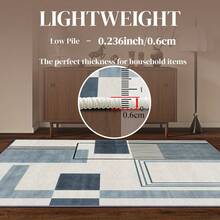 1pc Modern Minimalist Style Blue & White Geometric Pattern Rug. Velvet Fabric, Weighs Approx. 850g, Thickness Approx. 0.6cm. Durable, Non-Slip, Easy To Clean. Available In Multiple Sizes. Suitable For Kitchen, Living Room, Dining Room, Bedroom, Balcony, Bathroom, Study And Other Scenarios. An Ideal Choice For Home Decor. - Multicolor - View 10