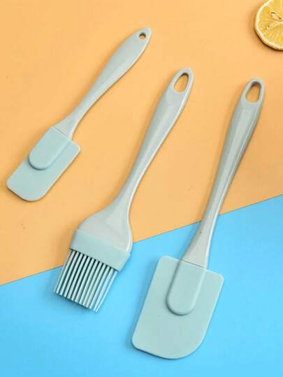 3 Stück Silikon Öl Pinsel und Spatel Set - Küchenkochwerkzeug Set, verwendet für Backen, Kochen, Kuchendekoration, Mischspachtel, Rückkehr zur Schulsaison, rosa, blau Creme Spachtel, exklusiv für professionelle Bäcker und Heimbackbegeisterte, Küchenutensilien, Backzubehör, Geschenke für Frauen