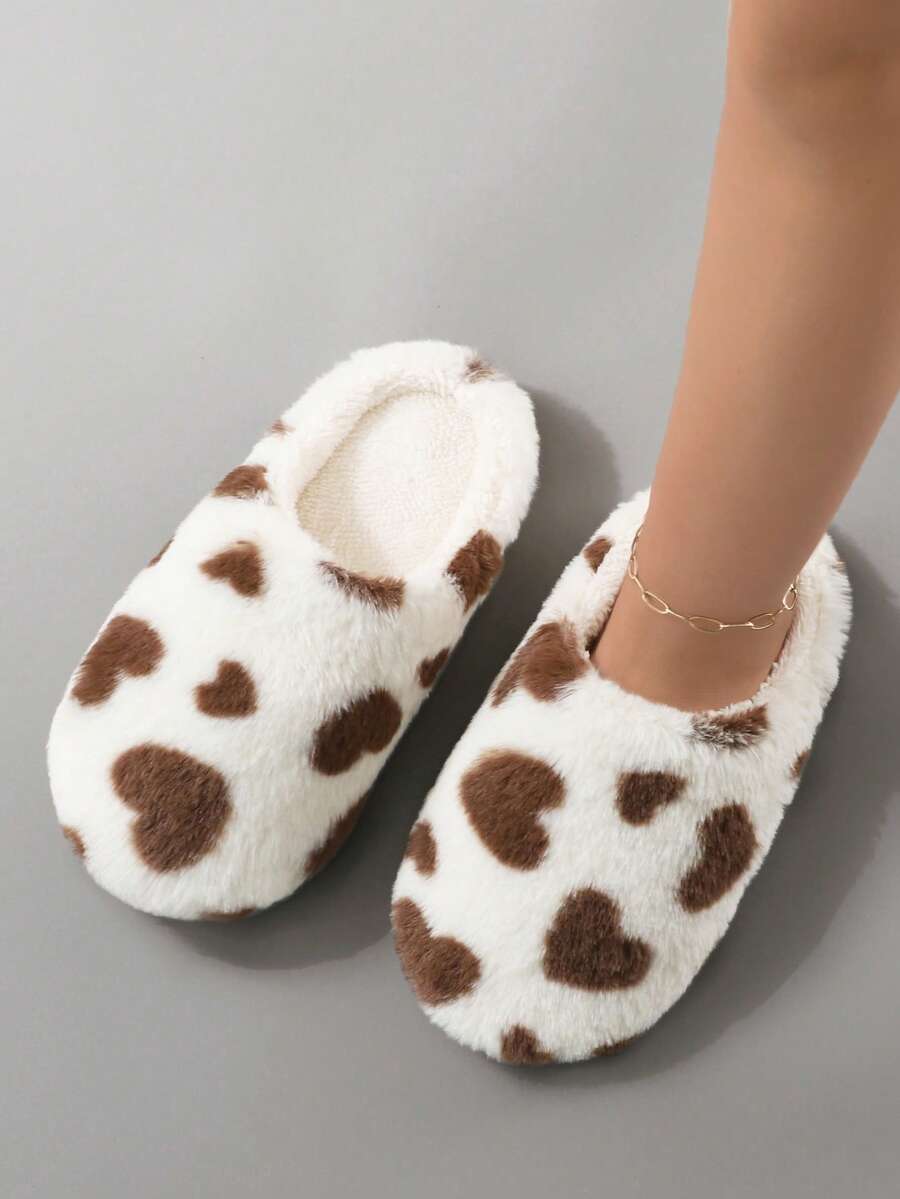 Lindas zapatillas de casa/interiores de fondo suave y cálido con diseño de corazón para damas, para otoño/invierno