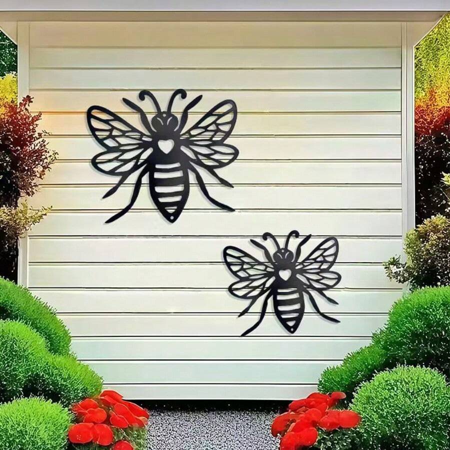 金属蜜蜂壁饰，铁艺壁挂装饰，适用于客厅、卧室、花园、栅栏、墙壁、露台，适合情人节、婚礼派对、户外墙面装饰，昆虫主题