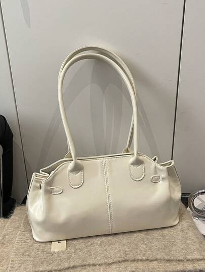 Vintage Oil Wax Leather Tote Bag, Korean Style Casual Fashionable Commuter Shoulder Bag, Elegant Underarm Bag For Women