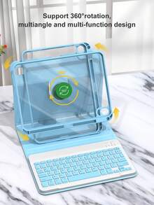 360°旋转键盘保护套，兼容iPad（A16）第11/10代、第7/8/9代，iPad Air第4/5代/(M2) 2024/(M3) 2025，iPad Pro 11英寸（2018/2020/2021/2022），PU皮革材质，内置可拆卸无线键盘，150mAh电池，Apple Pencil笔槽，浅蓝色 - 淺藍色 - 查看 4