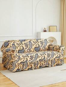 1pc Paisley Print Ruffled Sofa Cover, Dust-Proof & Dirt-Resistant, Elastic Full Coverage Sofa Protector, Living Room Decor, Fits 1/2/3/4 Seater Sofa, All Season, Machine Washable - Multicolor - View 8