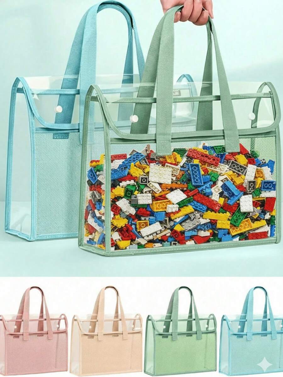 4pcs Kids/Students Transparent Tote Bags - Large Size Storage Bag, PVC Cosmetic Bag, Sports Venue Transparent Bag, Notebook Storage Bag, Toy Storage Bag, Organizer Bag - Multicolor - View 1