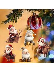 5件套节日持枪圣诞老人亚克力装饰品套装 - 独特的节日装饰品，配有枪支，可悬挂于圣诞树、窗户或壁炉架上 - 非常适合节日、派对或送礼 - RQ102-5個 - 查看 8