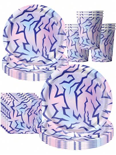 50Pcs Pastel Galaxy Lightning Party Supplies Set - Iridescent Pink & Blue Cosmic Pattern Disposable Paper Plates Cups & Napkins, Festive Tableware Perfect For Teens' Birthdays & Y2K Style Gatherings, Sparkly Space Decor For Home Party Favors & Aesthetic Themed Essentials