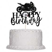 Motorcycle Happy Birthday Cake Topper - Black Flash Dirt Bike Motorbike Theme Party Birthday Cake Decoration 008 - 如圖所示 - 查看 7
