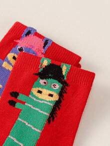 6/3/1 Pair, Plus Size Women's Neutral Cartoon Horse And Letter Printed Calf Socks, Red Socks, New Year Socks, Holiday Socks, Mid Leg Socks, Calf Socks, Short Socks - Multicolor - View 9