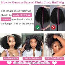 Half Wig Human Hair 3 In 1 Seamless Flip Over Half Wigs Drawstring Curly Half Wigs For Women Human Hair Glueless 180% Density Wear And Go Half Up Half Down Headband Wig Human Hair - Natural Black - View 6