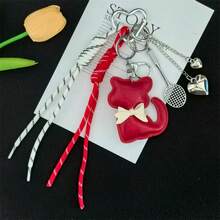 Cat Badminton Racket Keychain Creative Heart Rope Decorated Key Ring Car Pendant Bags Charms