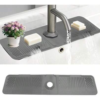 Silicone Faucet Mat & Splash Guard Suitable For Kitchen Sink - Absorbent Quick-Dry Sink With Fit, Fits For Most Faucets, Splash Barrier (, For Kitchen/Bath)