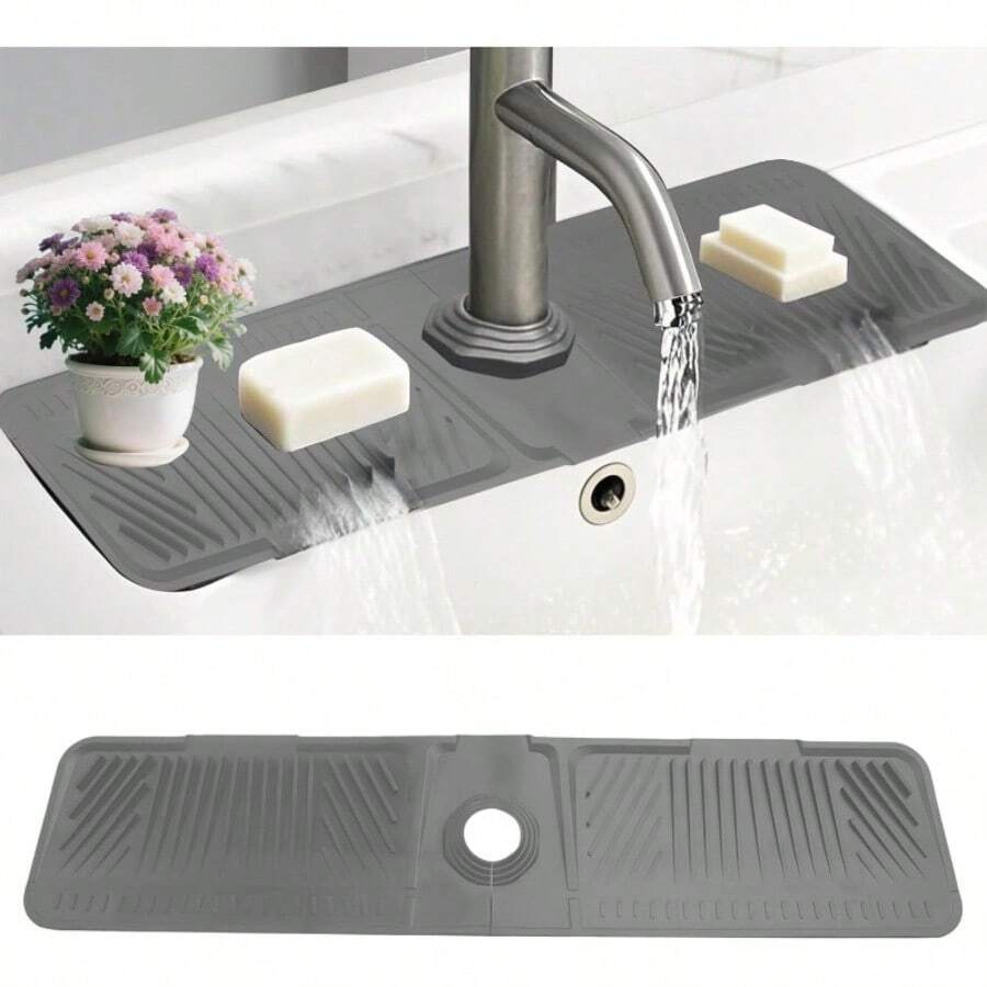 Silicone Faucet Mat & Splash Guard Suitable For Kitchen Sink - Absorbent Quick-Dry Sink With Fit, Fits For Most Faucets, Splash Barrier (, For Kitchen/Bath) - GRAY - View 1