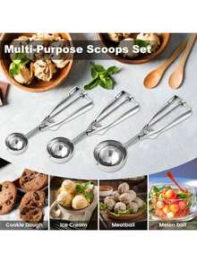 1/3件装不锈钢冰淇淋勺，冰淇淋铲，冰淇淋挖勺，厨房工具，冰淇淋勺，冰淇淋铲，水果挖勺，甜点勺 - 彩色 - 查看 3