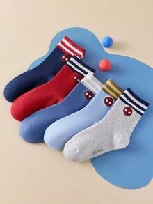 Marvel 5 Pairs Kids Striped Socks, Superhero Spider-Man Socks For Boys, Mid-Calf Socks, Cartoon Style, Suitable For Spring/Autumn, Girls