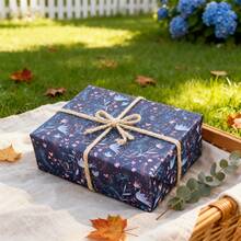 1卷黑色底蓝色小鸟和粉蓝色爱心图案包装纸 - 适用于圣诞节、生日礼物、礼品包装用品 - 彩色 - 查看 4