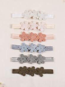 6件儿童彩色花朵头带，清新色彩，日常佩戴舒适 - 咖色 - 查看 1