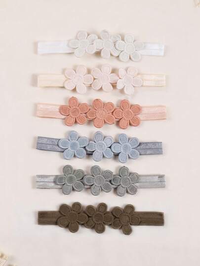 6件儿童彩色花朵头带，清新色彩，日常佩戴舒适