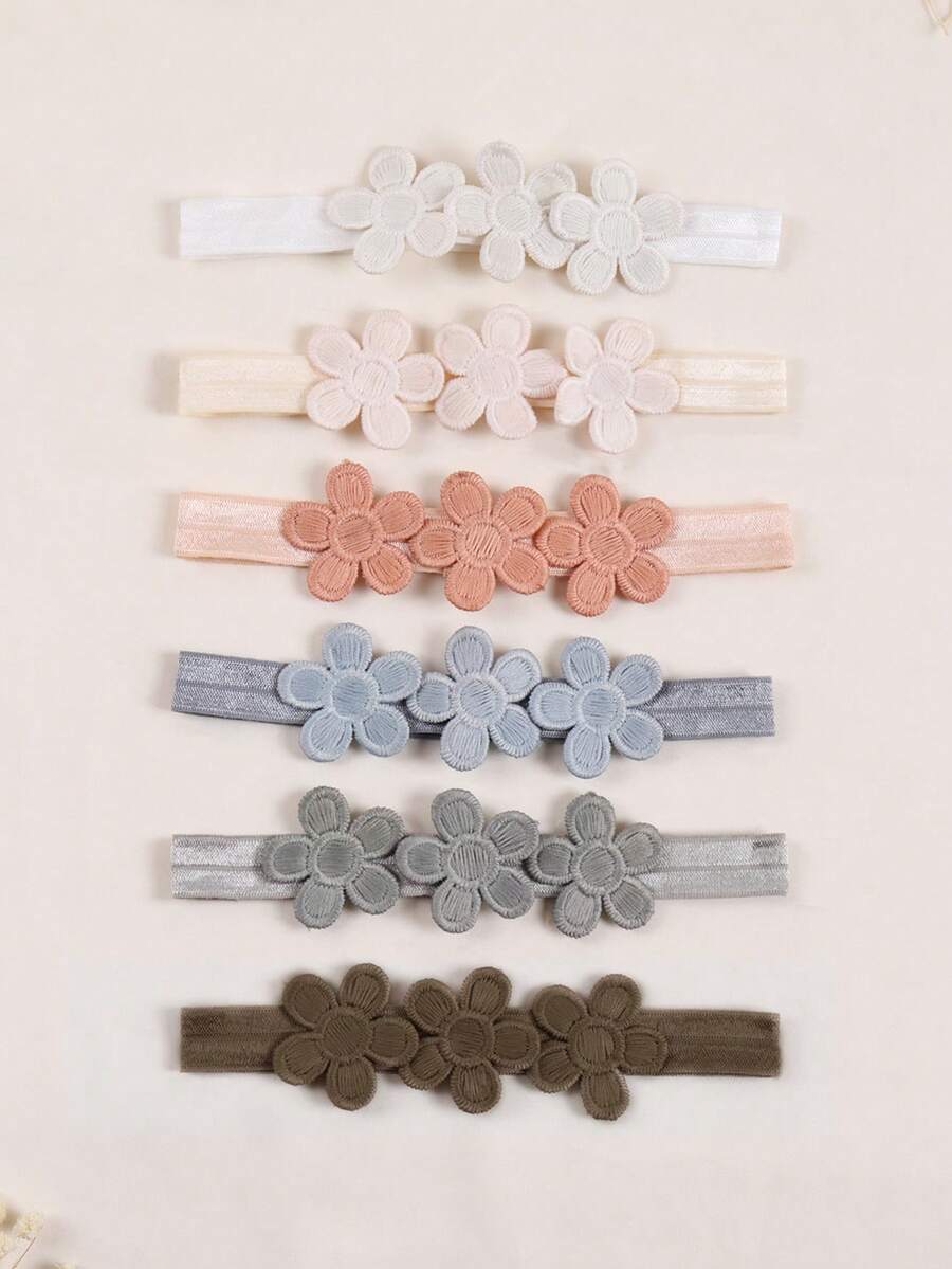 6件儿童彩色花朵头带，清新色彩，日常佩戴舒适 - 咖色 - 查看 1