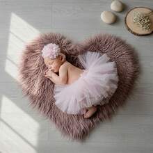 婴儿摄影背景毯，新生儿摄影道具，心形装饰垫，适合男婴/女婴工作室，可作篮子填充物、背景、婴儿派对礼物、新生儿必备品