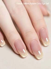 1瓶10毫升LED/UV凝胶指甲油，金色猫眼图案，适合居家及美甲沙龙使用，DIY，日常使用，秋冬季美甲 - 金色 - 查看 4