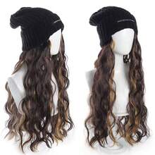 22Inch Knit Cap Wig With Lettering Long Curly Highlighted Wavy Wig Cap - Multicolor - View 13