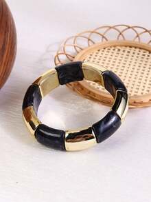 1条新款弹力手链，手工树脂抛光扎染手链，复古优雅串珠手链，时尚饰品，适合女性、女孩日常佩戴，也适合派对和旅行。