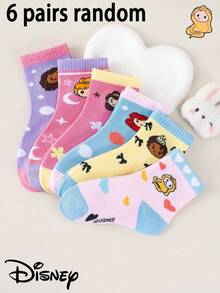 Disney 1/6 Đôi tất hình công chúa (Tiana/Rapunzel/Belle) hoạt hình dành cho bé gái, thoáng khí, thoải mái, dễ thương, thích hợp để mặc hàng ngày, ngày Valentine, ngày Quốc tế Phụ nữ. Tất trẻ em hình nhân vật hoạt hình, tất mỏng thân thiện với da dành cho bé gái. - Hồng - Xem 12