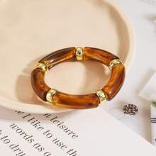 4pcs/Set Vintage Minimalist Elegant Resin Acrylic Brown Elastic Bracelet Set For Women, Suitable For Daily, Party, Valentine's Day, Dating, Holiday Gift, Stackable, 2026 New Arrival - Multicolor - View 16