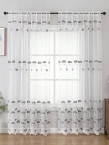 2pcs,Delicate Floral Embroidery Sheer Curtains - Light Filtering Sheer Drapes For Bedroom/Living Room - White - View 16