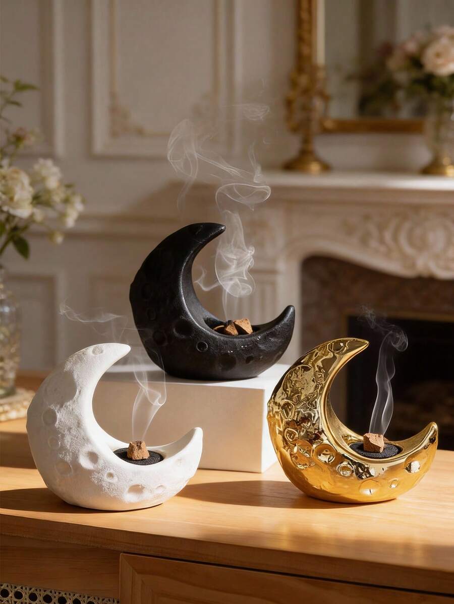 1 pièce Brûleur d'encens en céramique en forme de croissant de lune - Décoration parfumée minimaliste et élégante, convient pour la maison, le bureau, les fêtes, le yoga, cadeau idéal pour toutes les occasions - Multicolore - Voir 1